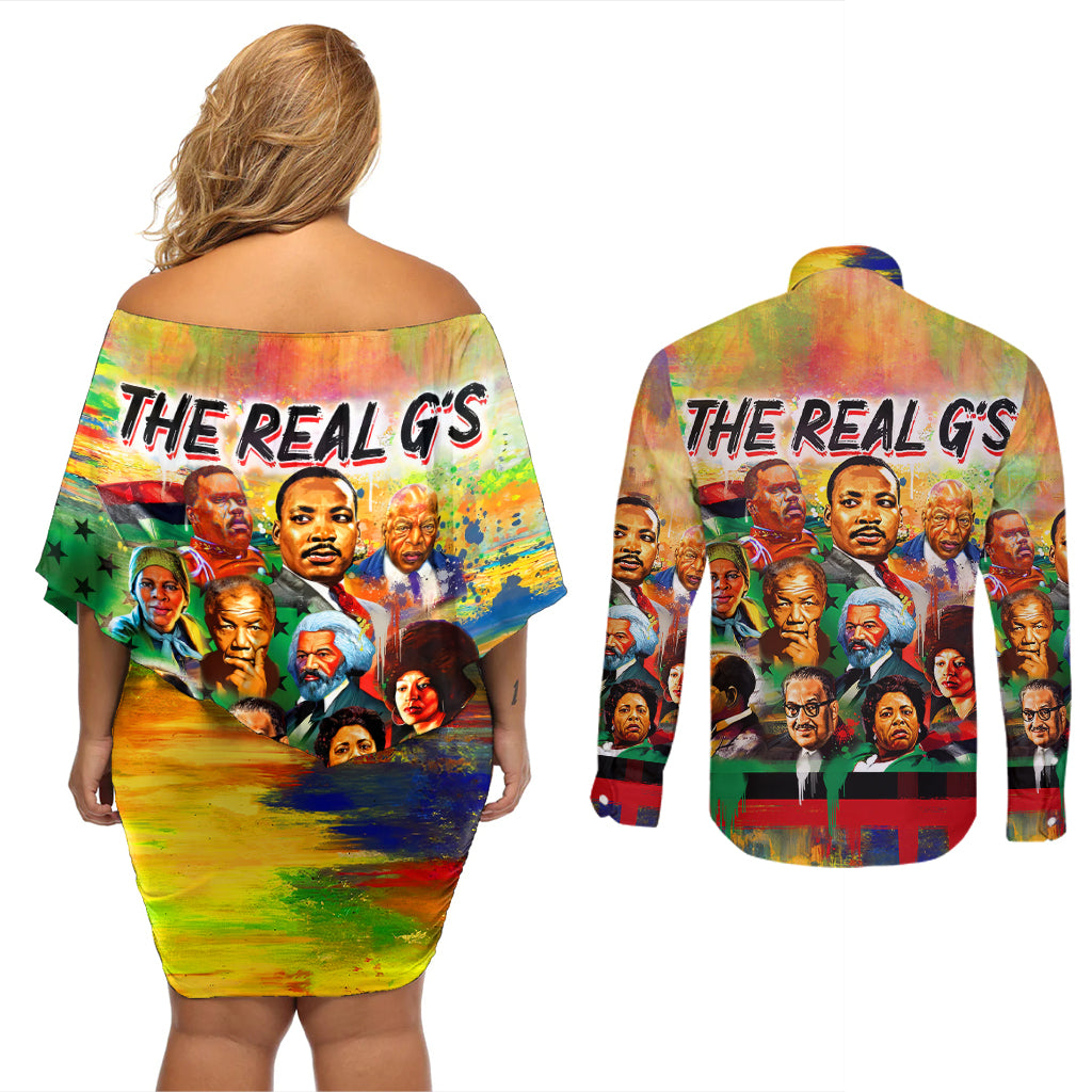 The Real G's Couples Matching Off Shoulder Short Dress and Long Sleeve Button Shirts Civil Rights Leaders - Wonder Print Shop
