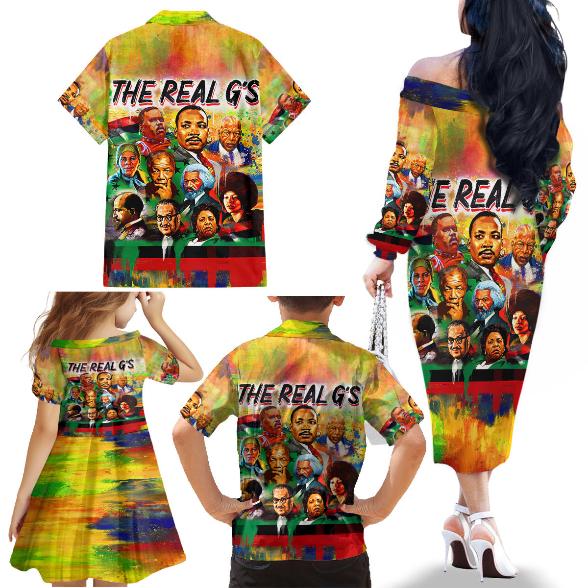 The Real G's Family Matching Off Shoulder Long Sleeve Dress and Hawaiian Shirt Civil Rights Leaders - Wonder Print Shop