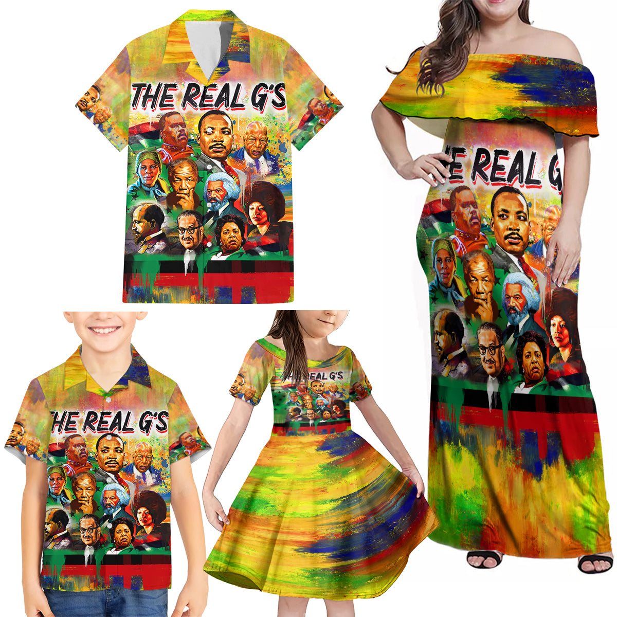 The Real G's Family Matching Off Shoulder Maxi Dress and Hawaiian Shirt Civil Rights Leaders - Wonder Print Shop