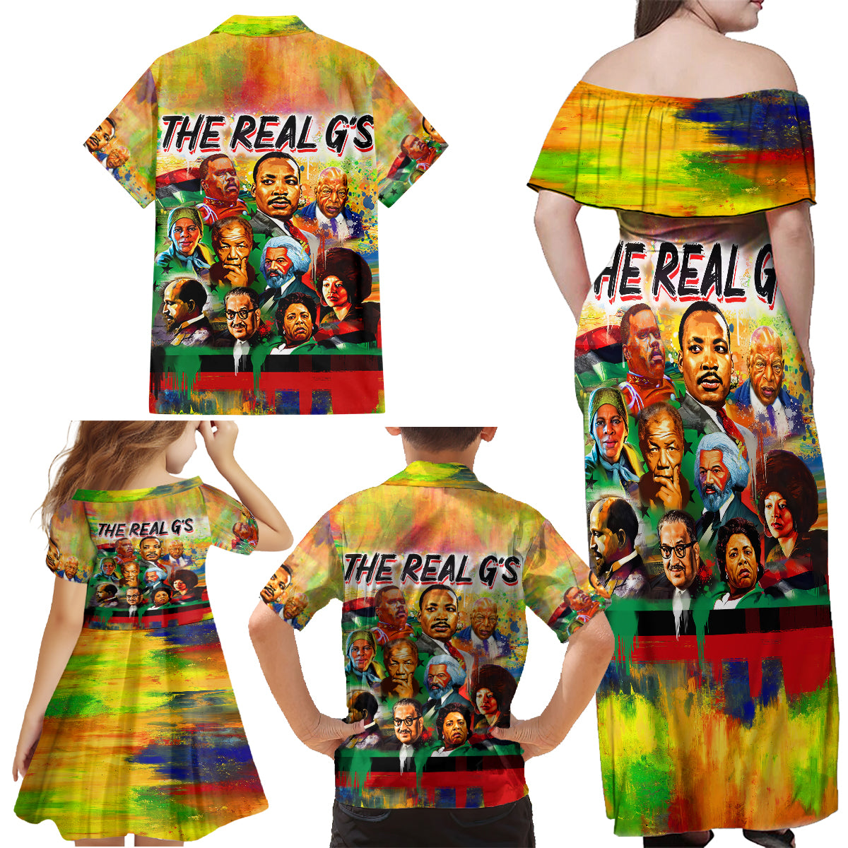 The Real G's Family Matching Off Shoulder Maxi Dress and Hawaiian Shirt Civil Rights Leaders - Wonder Print Shop