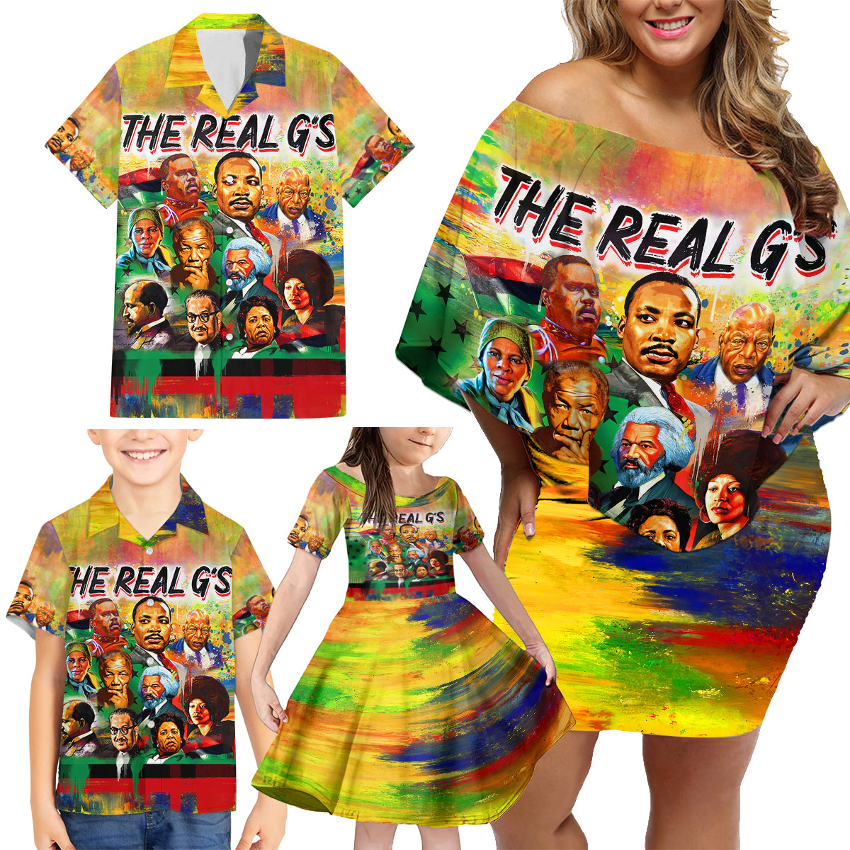 The Real G's Family Matching Off Shoulder Short Dress and Hawaiian Shirt Civil Rights Leaders - Wonder Print Shop