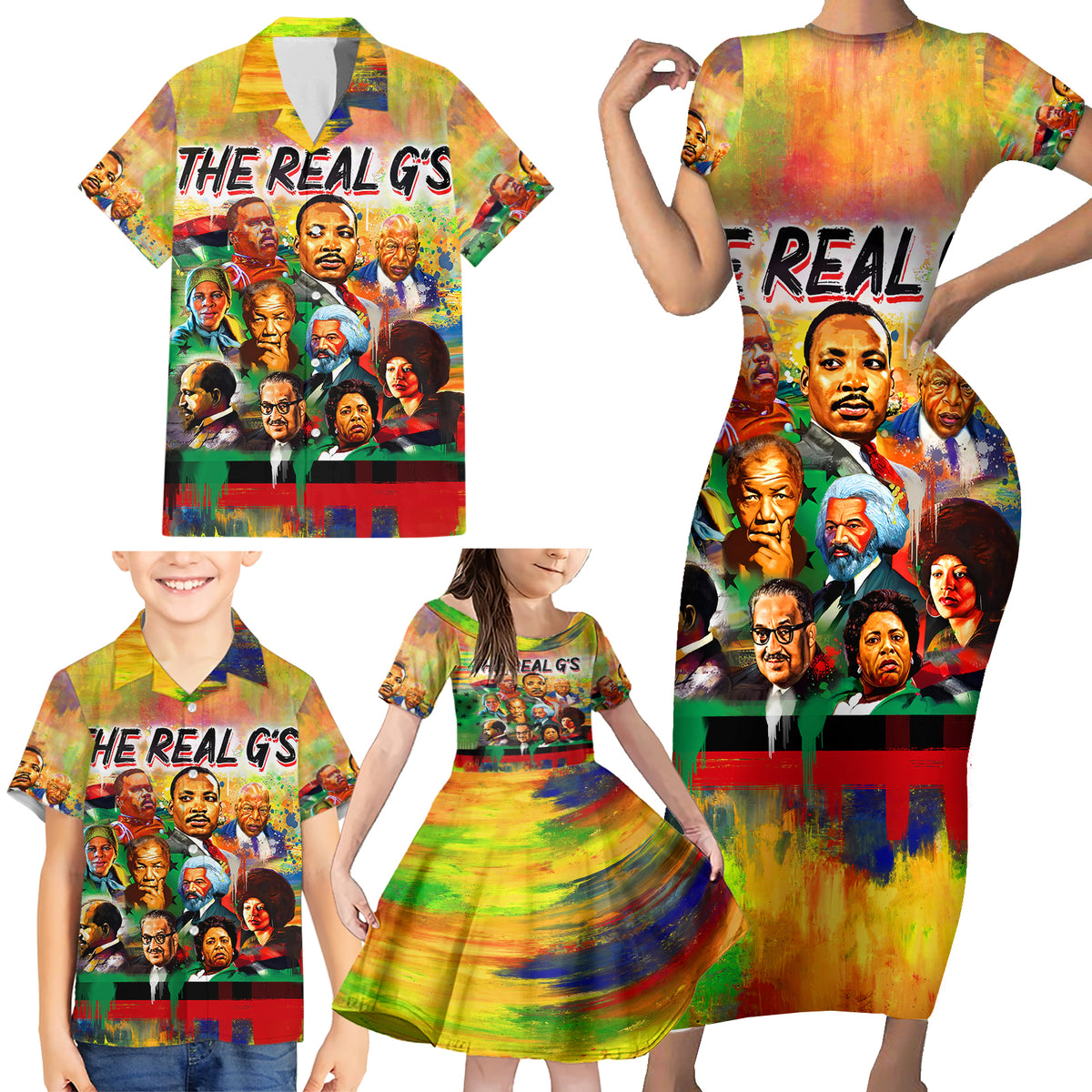 The Real G's Family Matching Short Sleeve Bodycon Dress and Hawaiian Shirt Civil Rights Leaders - Wonder Print Shop