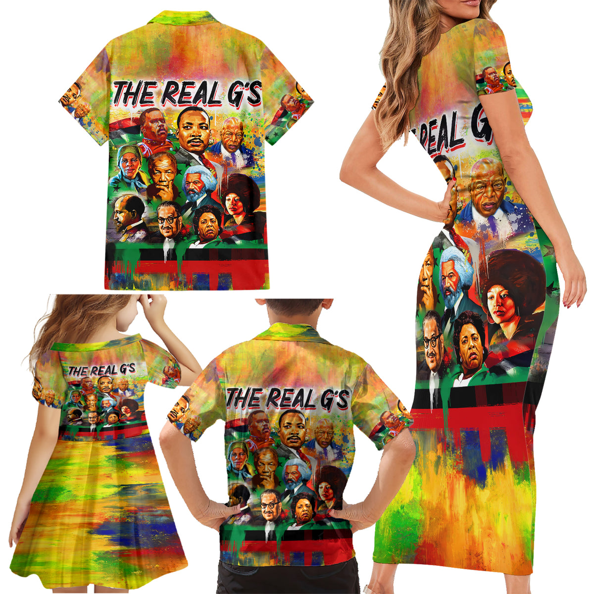 The Real G's Family Matching Short Sleeve Bodycon Dress and Hawaiian Shirt Civil Rights Leaders - Wonder Print Shop