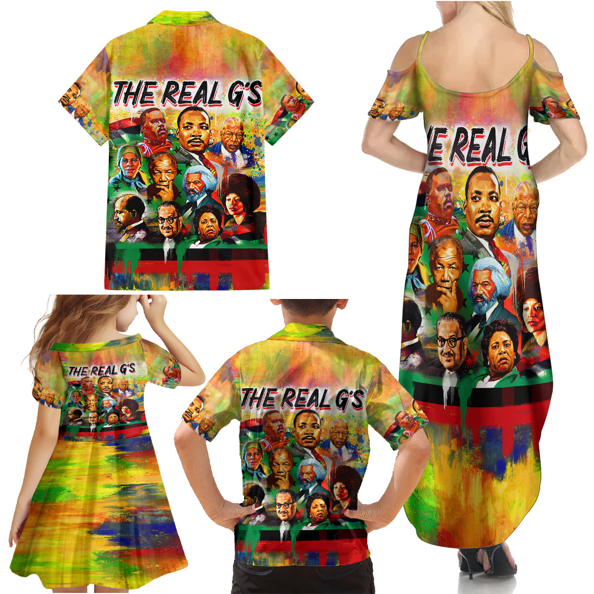 The Real G's Family Matching Summer Maxi Dress and Hawaiian Shirt Civil Rights Leaders - Wonder Print Shop