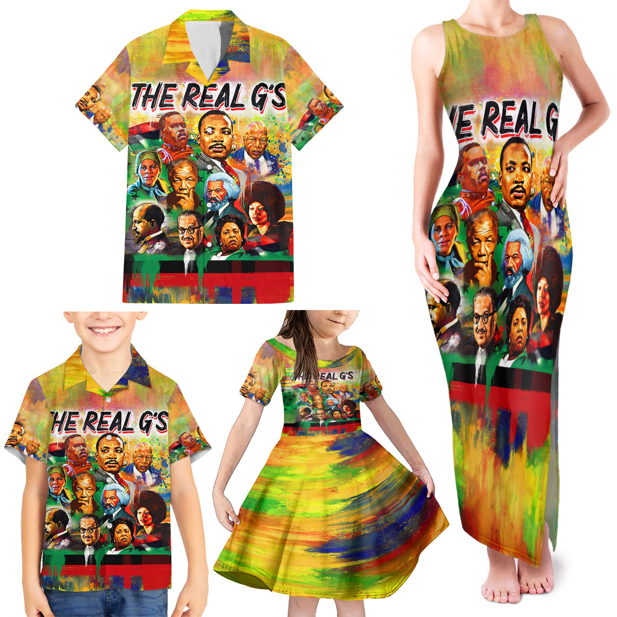 The Real G's Family Matching Tank Maxi Dress and Hawaiian Shirt Civil Rights Leaders - Wonder Print Shop