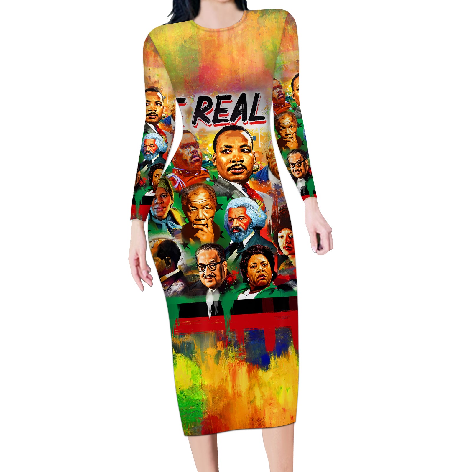 The Real G's Long Sleeve Bodycon Dress Civil Rights Leaders - Wonder Print Shop