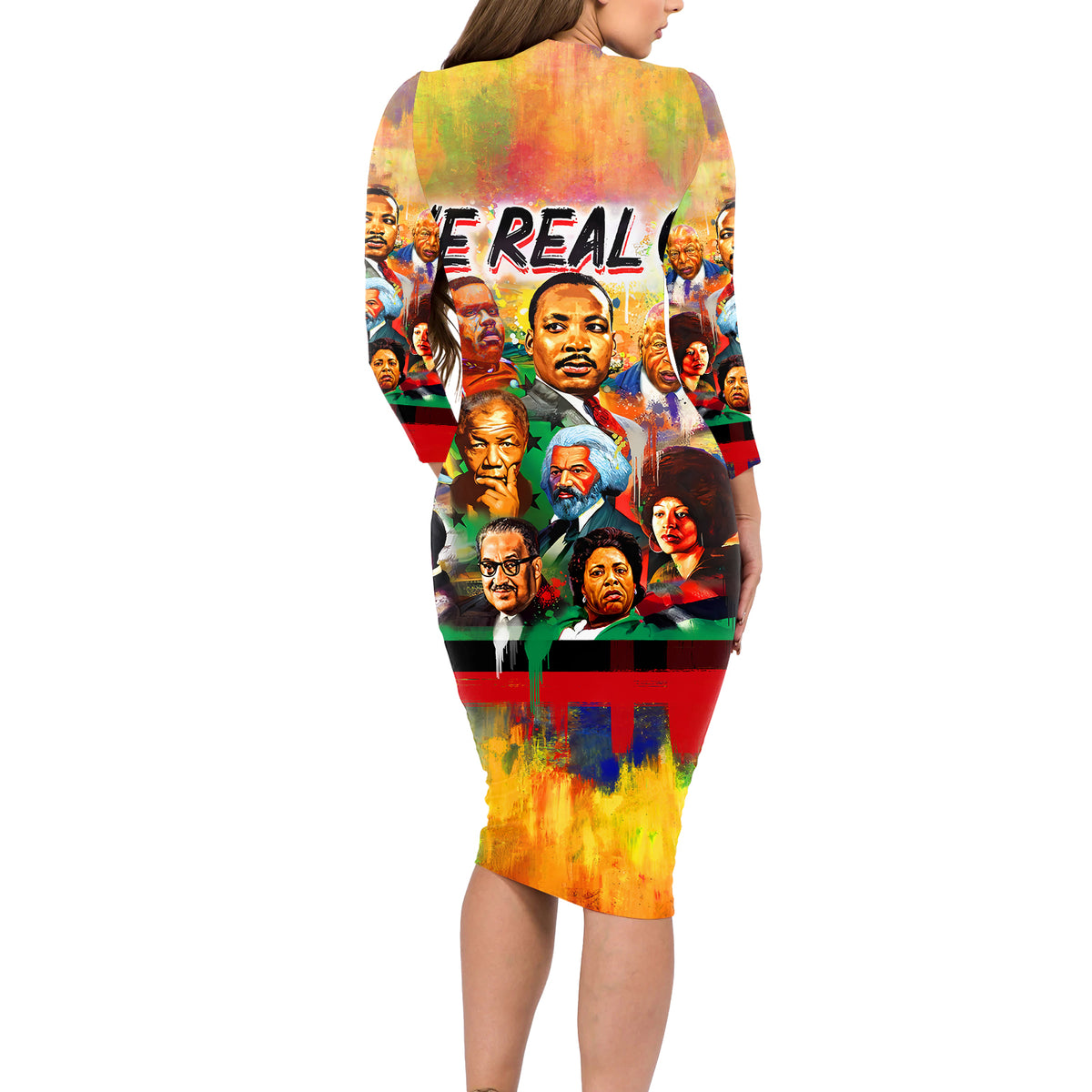 The Real G's Long Sleeve Bodycon Dress Civil Rights Leaders - Wonder Print Shop