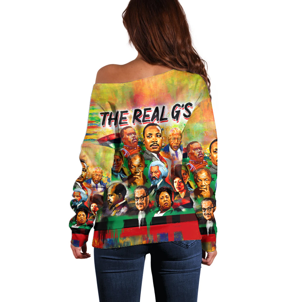 The Real G's Off Shoulder Sweater Civil Rights Leaders - Wonder Print Shop