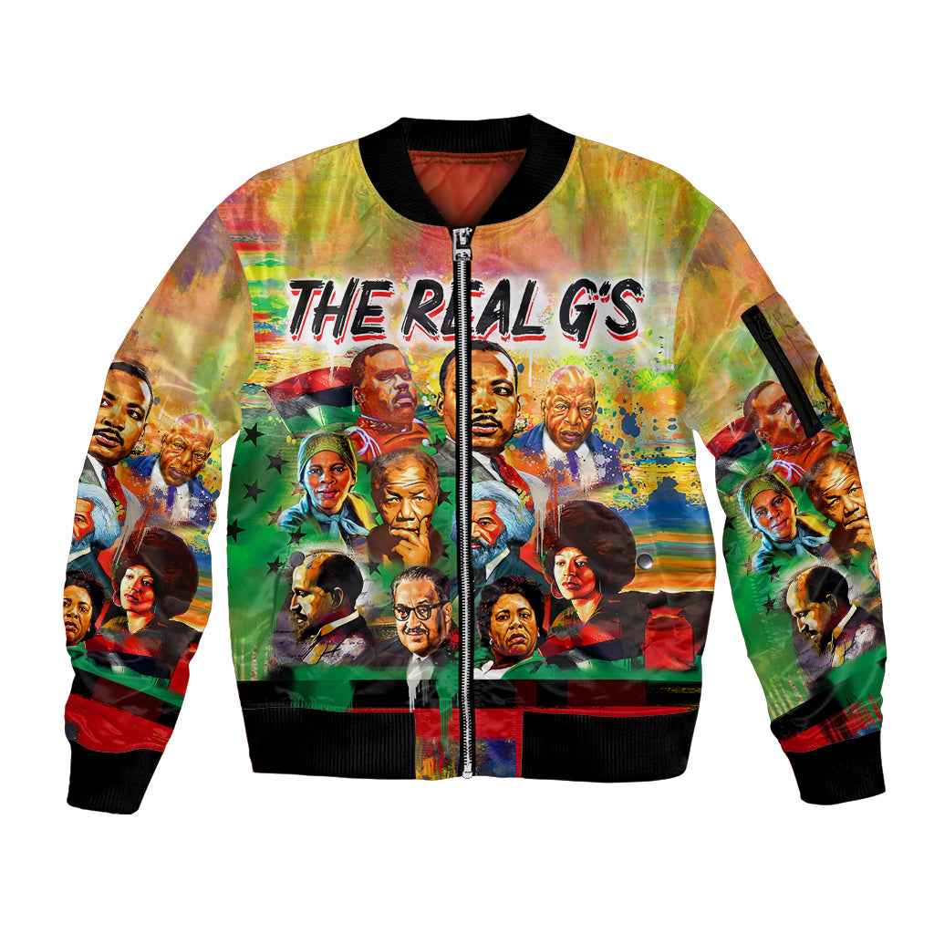 The Real G's Sleeve Zip Bomber Jacket Civil Rights Leaders - Wonder Print Shop