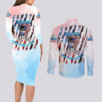 Skull Girl Couples Matching Long Sleeve Bodycon Dress and Long Sleeve Button Shirt Never Fck Given - Wonder Print Shop