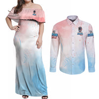 Skull Girl Couples Matching Off Shoulder Maxi Dress and Long Sleeve Button Shirt Never Fck Given - Wonder Print Shop