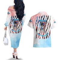Skull Girl Couples Matching Off The Shoulder Long Sleeve Dress and Hawaiian Shirt Never Fck Given - Wonder Print Shop