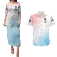 Skull Girl Couples Matching Puletasi Dress and Hawaiian Shirt Never Fck Given - Wonder Print Shop