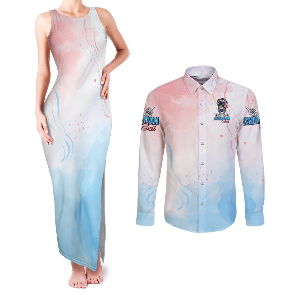 Skull Girl Couples Matching Tank Maxi Dress and Long Sleeve Button Shirt Never Fck Given - Wonder Print Shop