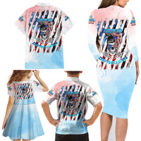 Skull Girl Family Matching Long Sleeve Bodycon Dress and Hawaiian Shirt Never Fck Given - Wonder Print Shop