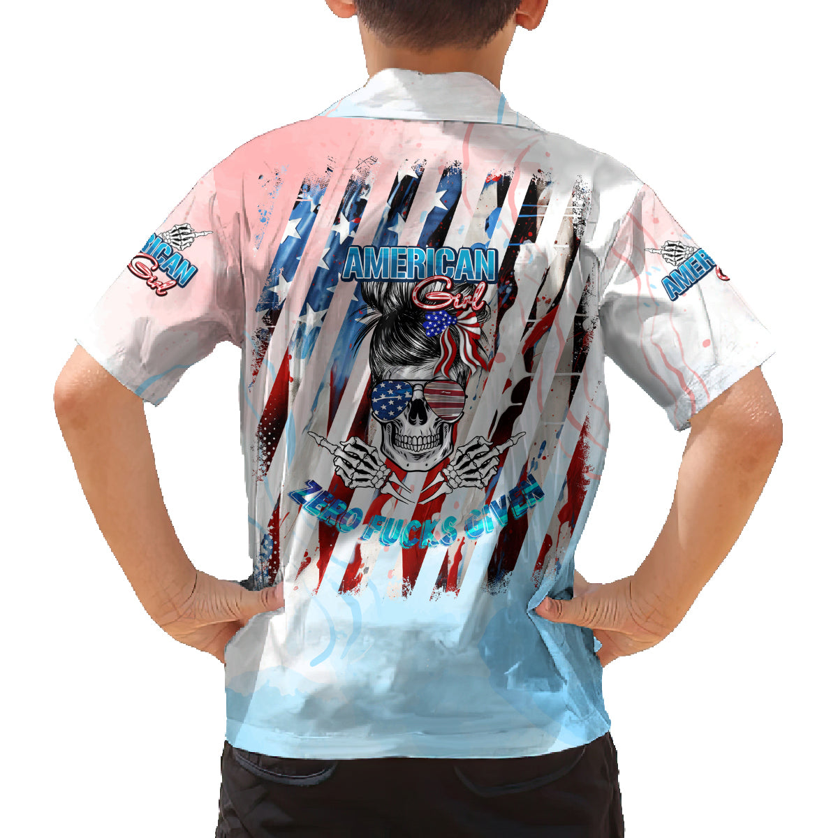 Skull Girl Family Matching Off Shoulder Long Sleeve Dress and Hawaiian Shirt Never Fck Given - Wonder Print Shop