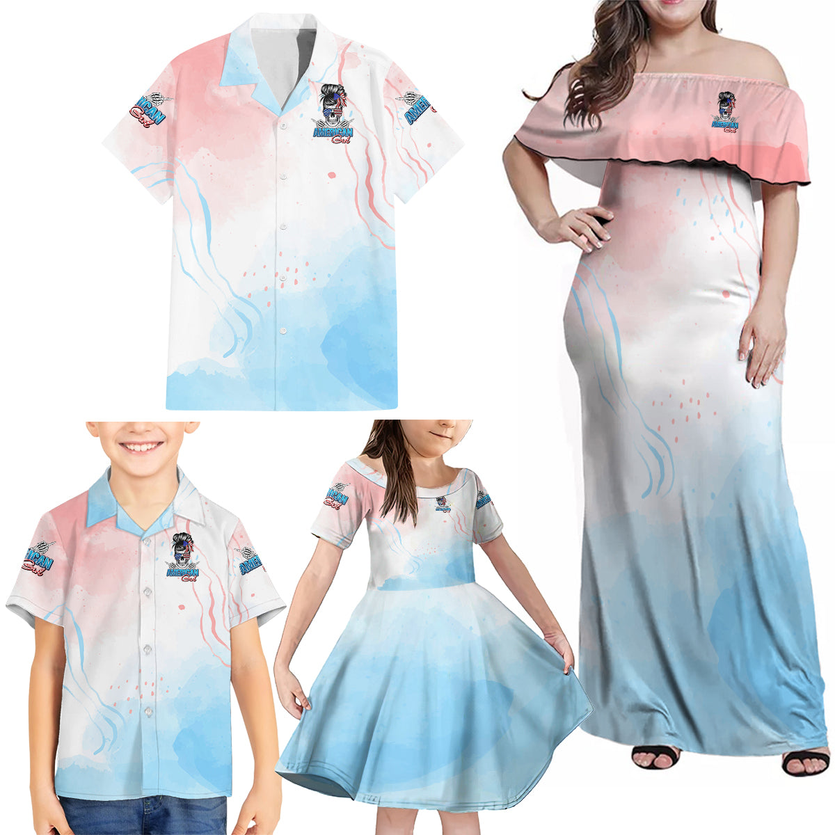 Skull Girl Family Matching Off Shoulder Maxi Dress and Hawaiian Shirt Never Fck Given - Wonder Print Shop