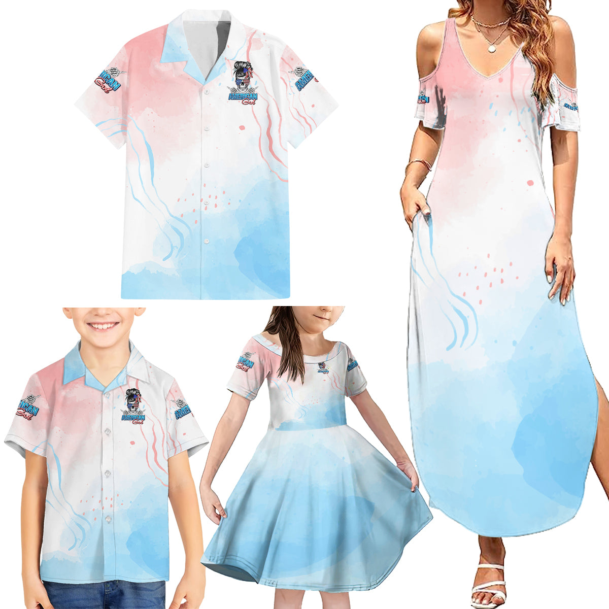 Skull Girl Family Matching Summer Maxi Dress and Hawaiian Shirt Never Fck Given - Wonder Print Shop