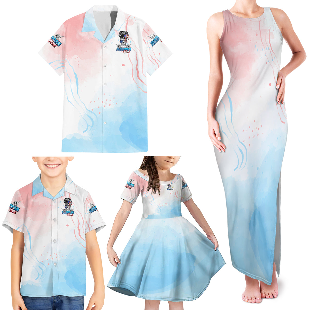 Skull Girl Family Matching Tank Maxi Dress and Hawaiian Shirt Never Fck Given - Wonder Print Shop