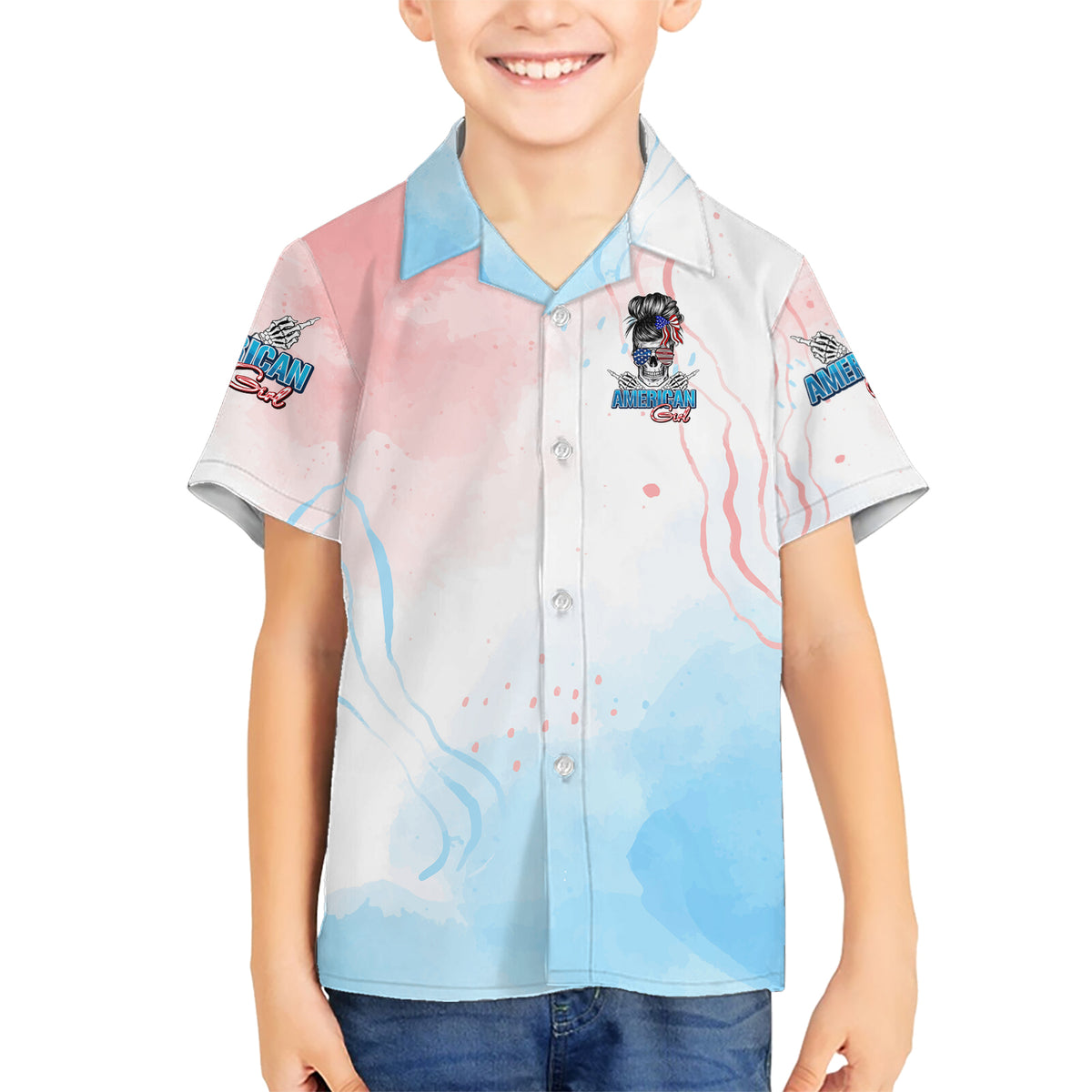 Skull Girl Kid Hawaiian Shirt Never Fck Given - Wonder Print Shop