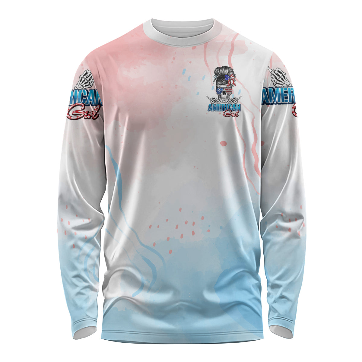 Skull Girl Long Sleeve Shirt Never Fck Given - Wonder Print Shop