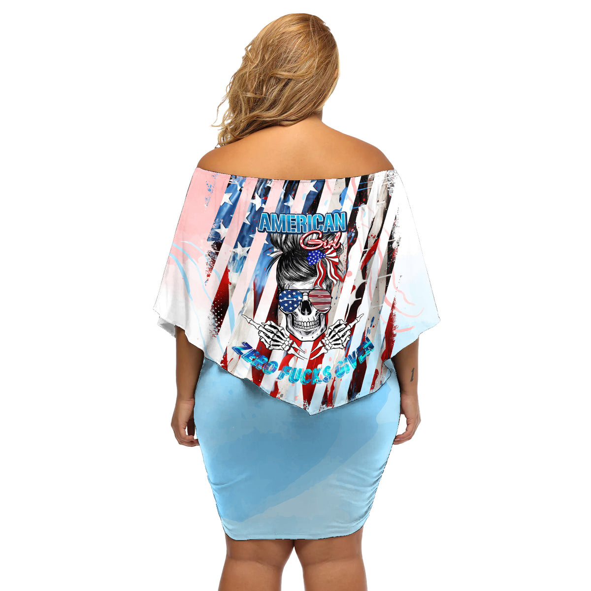 Skull Girl Off Shoulder Short Dress Never Fck Given - Wonder Print Shop