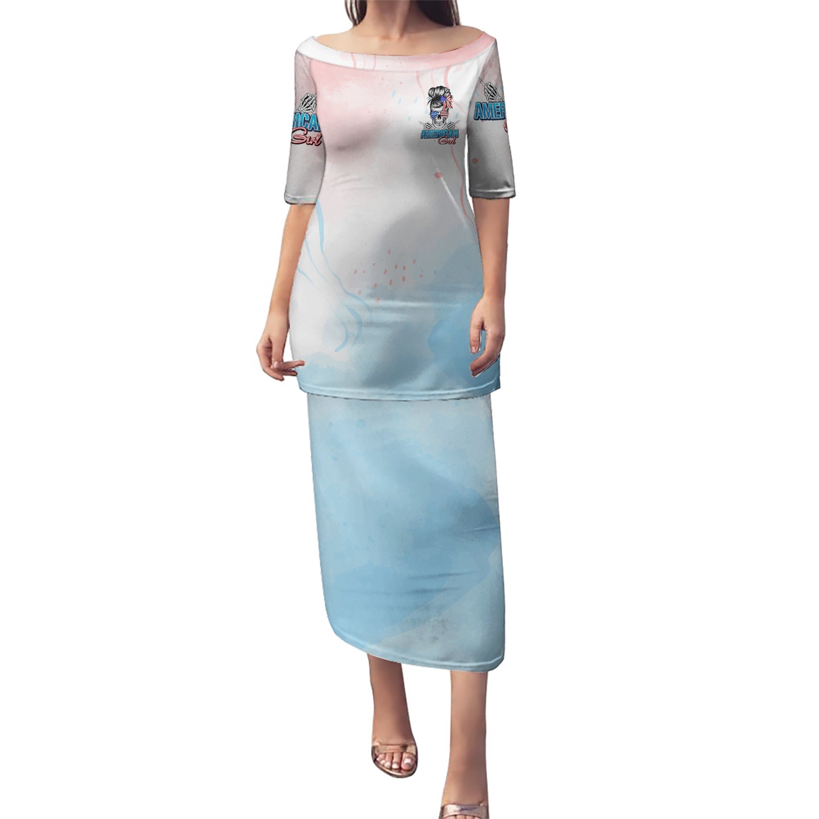 Skull Girl Puletasi Never Fck Given - Wonder Print Shop