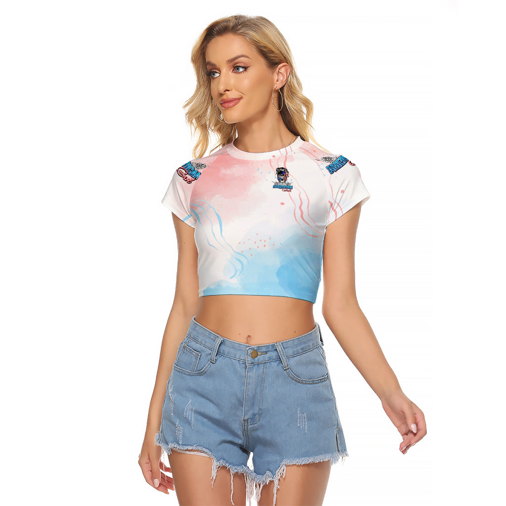 Skull Girl Raglan Cropped T Shirt Never Fck Given - Wonder Print Shop