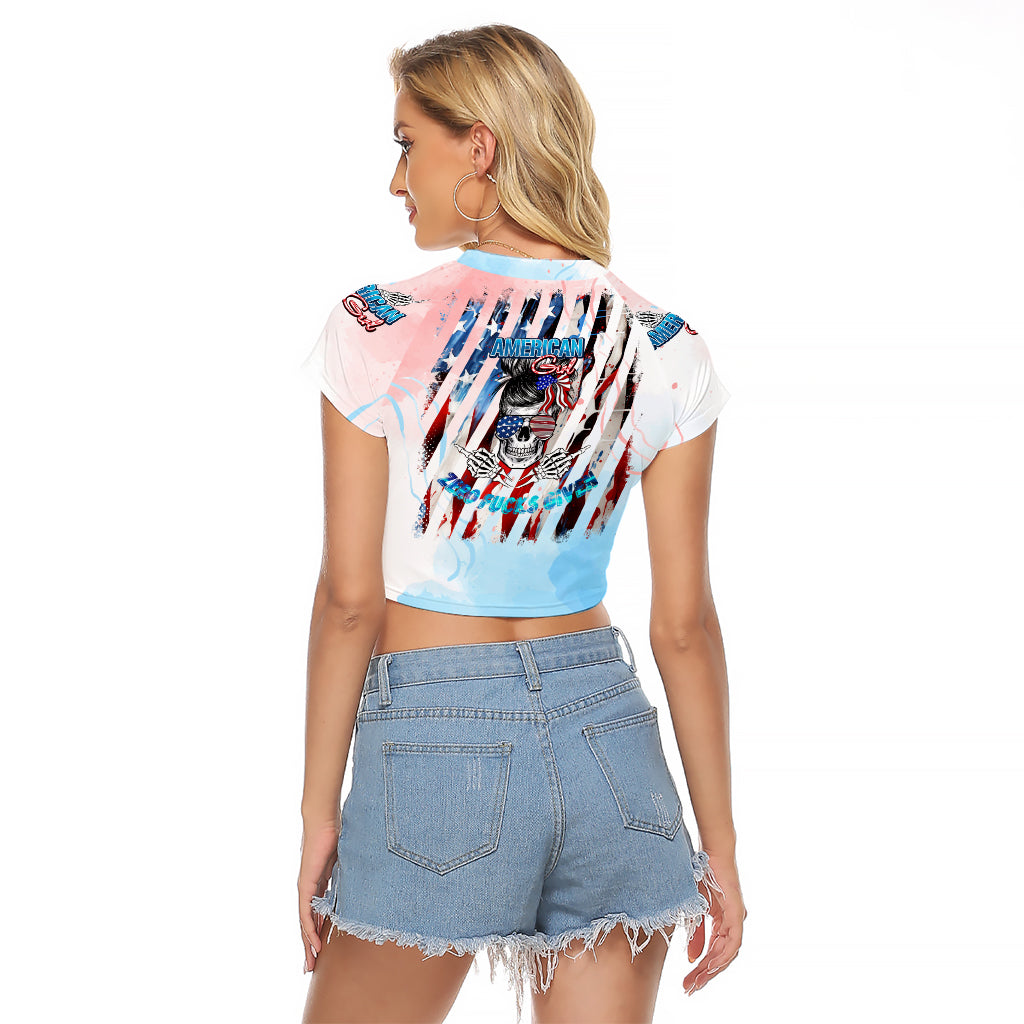 Skull Girl Raglan Cropped T Shirt Never Fck Given - Wonder Print Shop