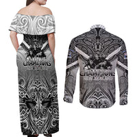 New Zealand Couples Matching Off Shoulder Maxi Dress and Long Sleeve Button Shirt Rugby Aotearoa Champions - Wonder Print Shop