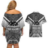 New Zealand Couples Matching Off Shoulder Short Dress and Hawaiian Shirt Rugby Aotearoa Champions - Wonder Print Shop