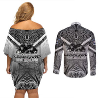 New Zealand Couples Matching Off Shoulder Short Dress and Long Sleeve Button Shirt Rugby Aotearoa Champions - Wonder Print Shop
