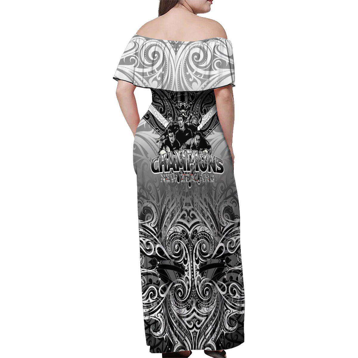 New Zealand Family Matching Off Shoulder Maxi Dress and Hawaiian Shirt Rugby Aotearoa Champions - Wonder Print Shop