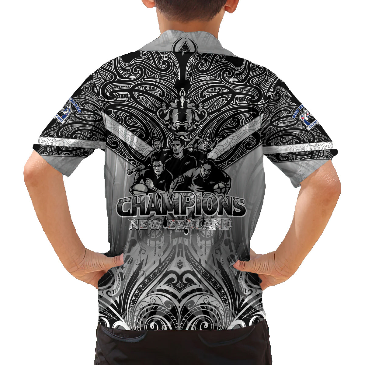 New Zealand Family Matching Off Shoulder Short Dress and Hawaiian Shirt Rugby Aotearoa Champions - Wonder Print Shop