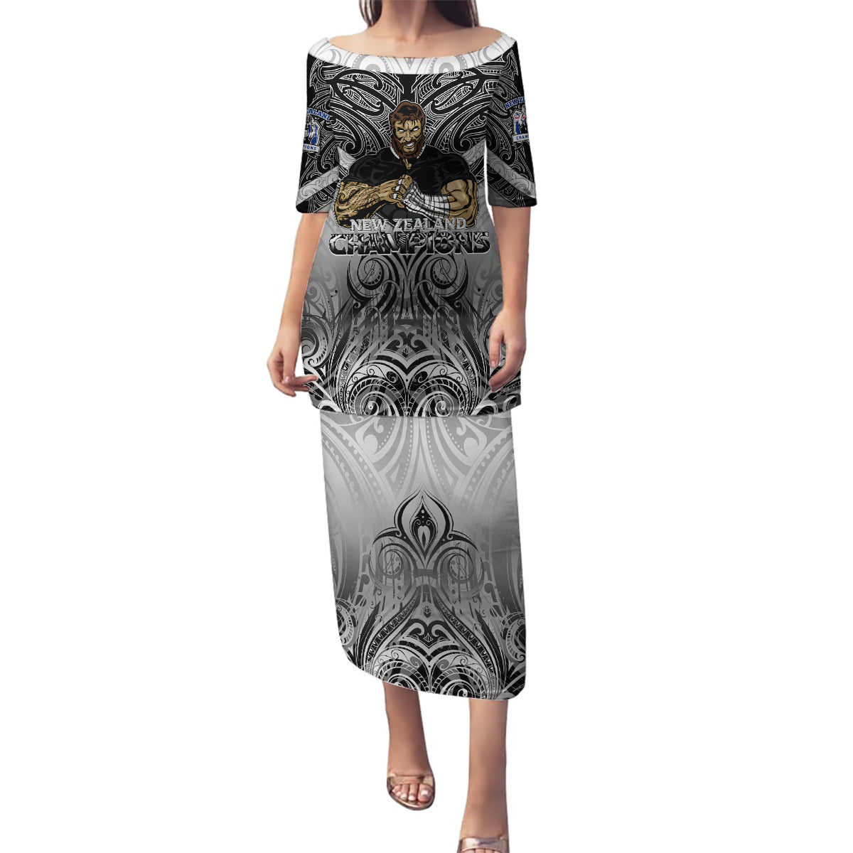 New Zealand Family Matching Puletasi Dress and Hawaiian Shirt Rugby Aotearoa Champions - Wonder Print Shop