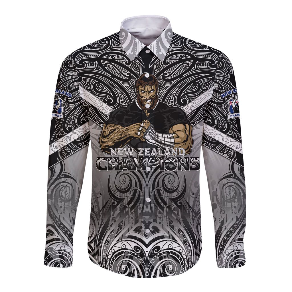 New Zealand Long Sleeve Button Shirt Rugby Aotearoa Champions - Wonder Print Shop