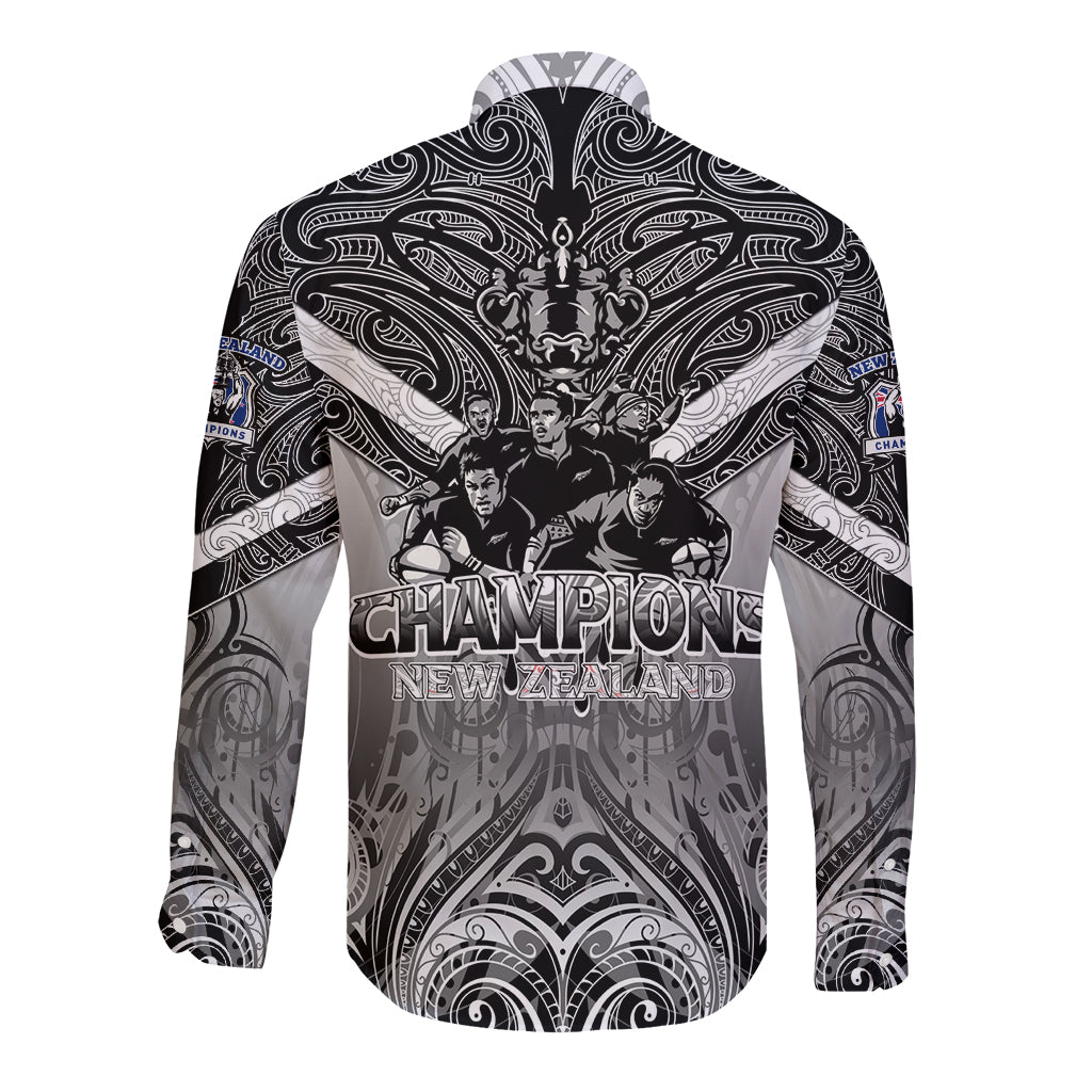 New Zealand Long Sleeve Button Shirt Rugby Aotearoa Champions - Wonder Print Shop