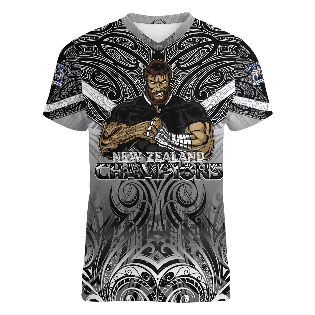 New Zealand Women V Neck T Shirt Rugby Aotearoa Champions - Wonder Print Shop