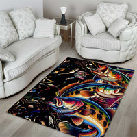 Peacock Bass Fishing Area Rug Waves Art