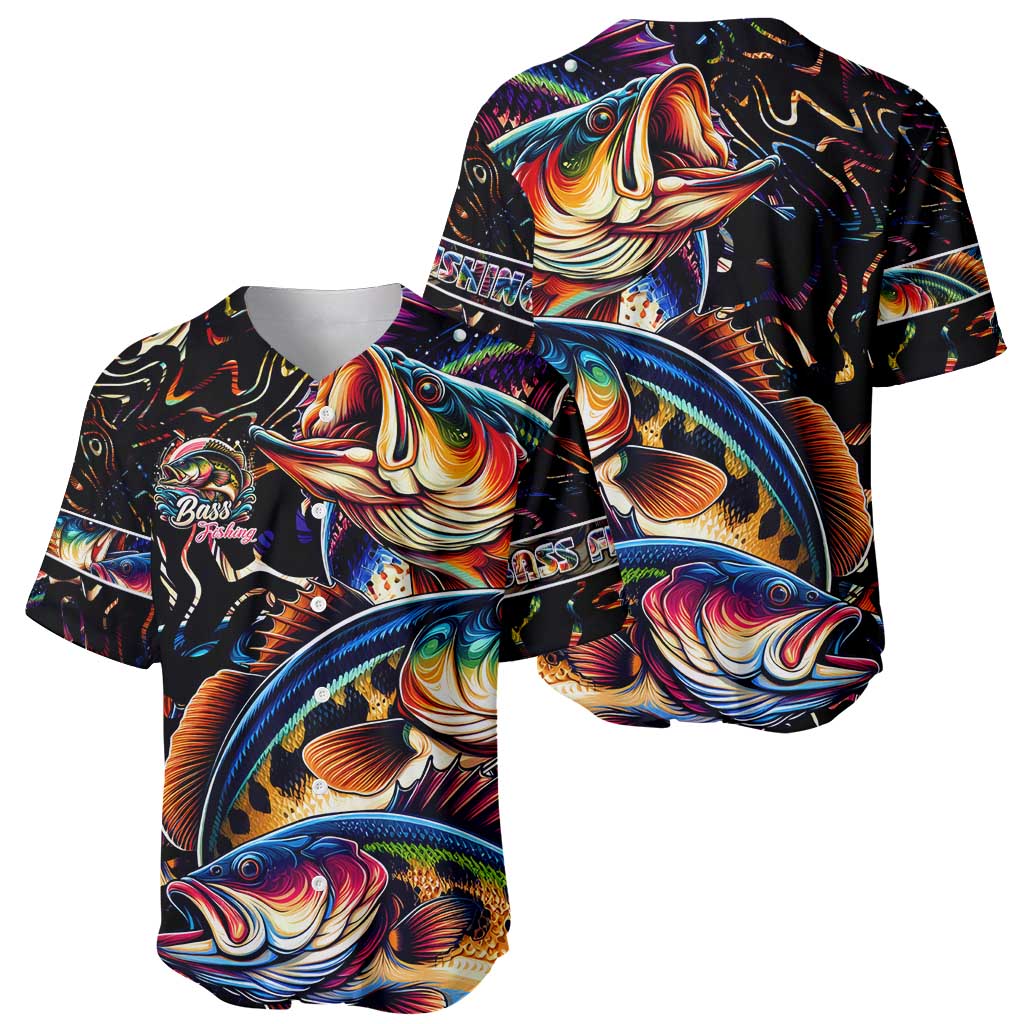 Peacock Bass Fishing Baseball Jersey Waves Art