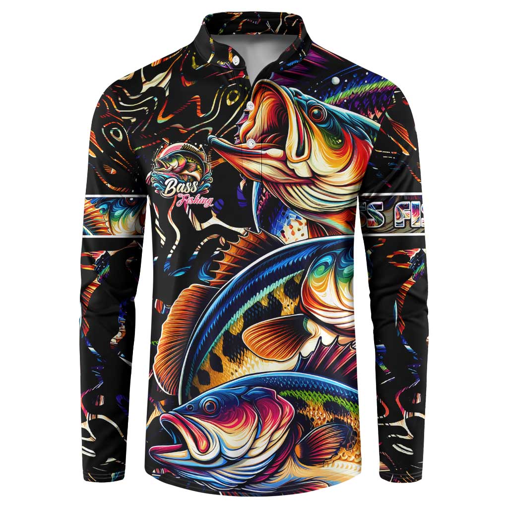 Peacock Bass Fishing Button Sweatshirt Waves Art