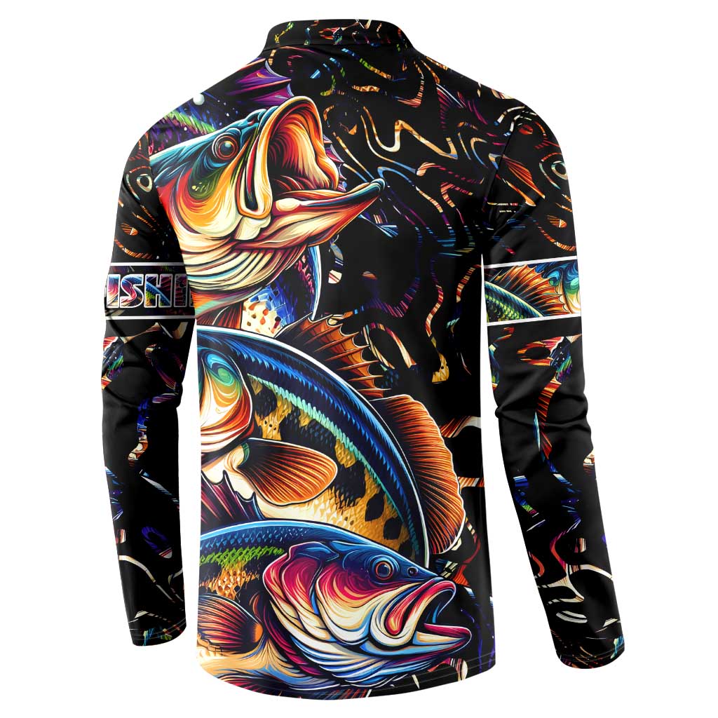 Peacock Bass Fishing Button Sweatshirt Waves Art
