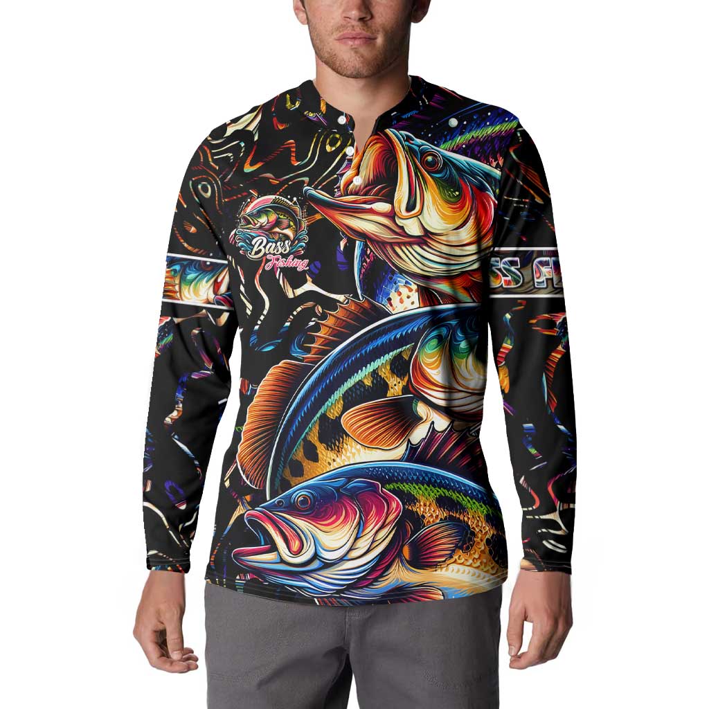 Peacock Bass Fishing Button Sweatshirt Waves Art