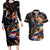 Peacock Bass Fishing Couples Matching Long Sleeve Bodycon Dress and Hawaiian Shirt Waves Art