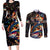 Peacock Bass Fishing Couples Matching Long Sleeve Bodycon Dress and Long Sleeve Button Shirt Waves Art