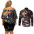 Peacock Bass Fishing Couples Matching Off Shoulder Short Dress and Long Sleeve Button Shirt Waves Art
