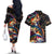 Peacock Bass Fishing Couples Matching Off The Shoulder Long Sleeve Dress and Hawaiian Shirt Waves Art
