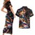 Peacock Bass Fishing Couples Matching Short Sleeve Bodycon Dress and Hawaiian Shirt Waves Art