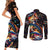 Peacock Bass Fishing Couples Matching Short Sleeve Bodycon Dress and Long Sleeve Button Shirt Waves Art