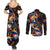Peacock Bass Fishing Couples Matching Summer Maxi Dress and Long Sleeve Button Shirt Waves Art